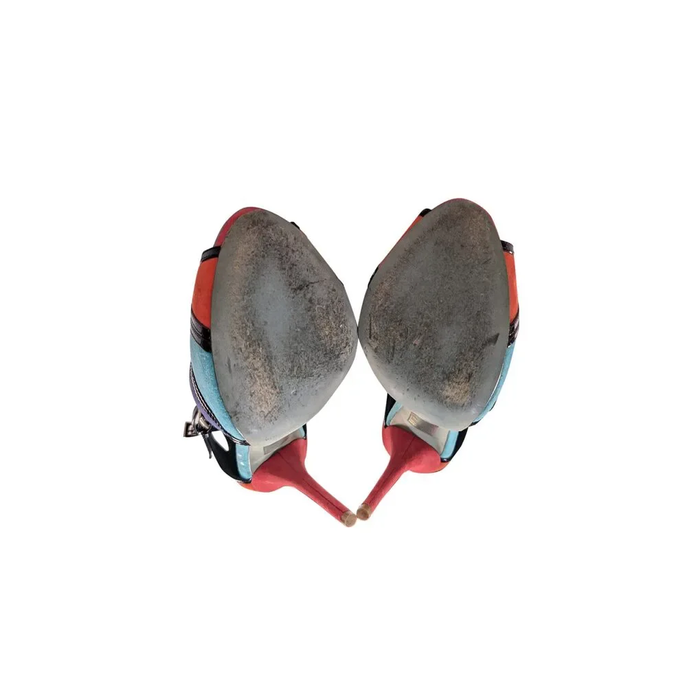 Christian Dior - Teal, Blue, Red, & Black Portofino Color Block Sandal Heel Sz 9 - Picture 5 of 5